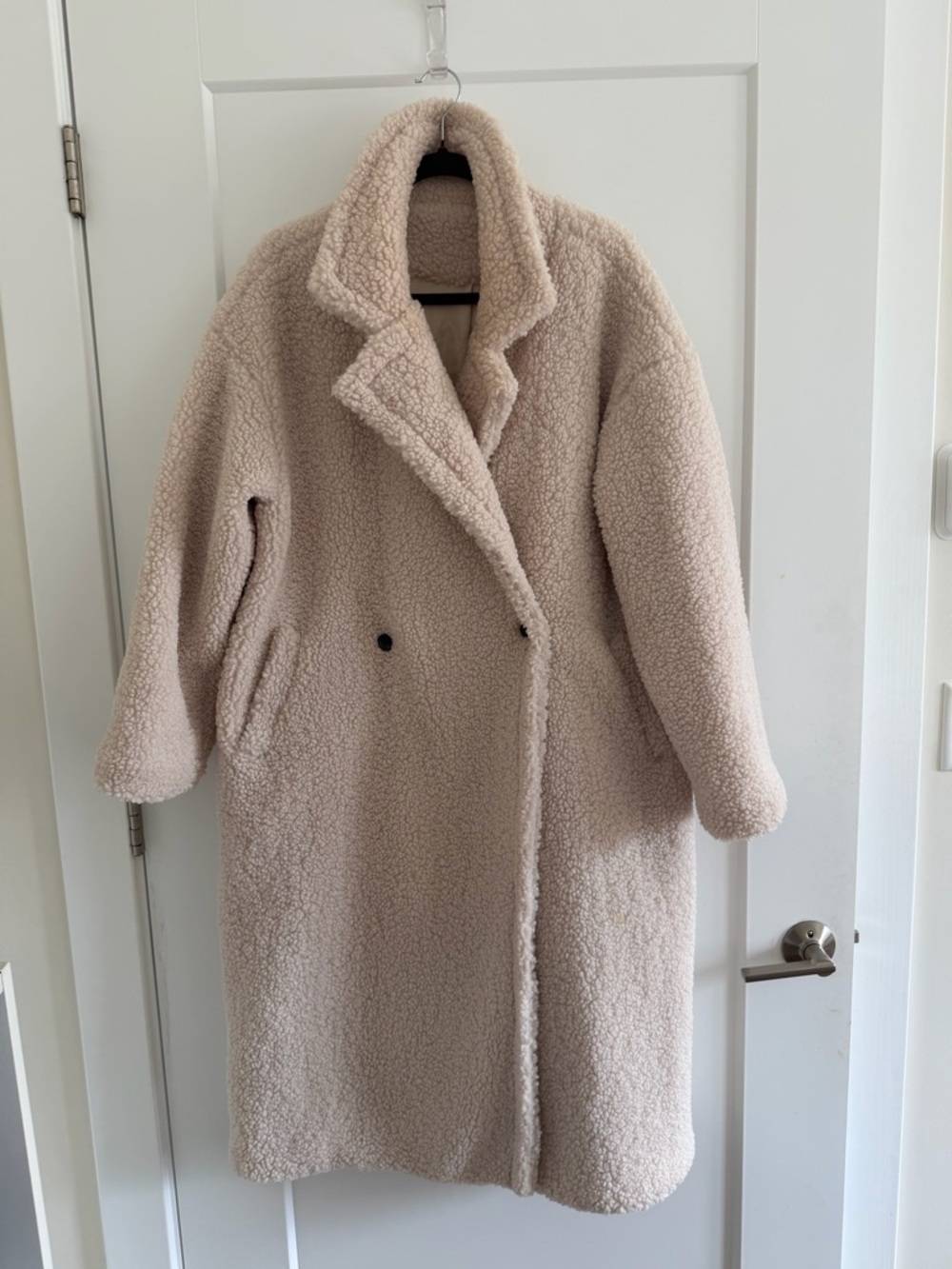 Women's Cream Teddy Long Coat oversized Small